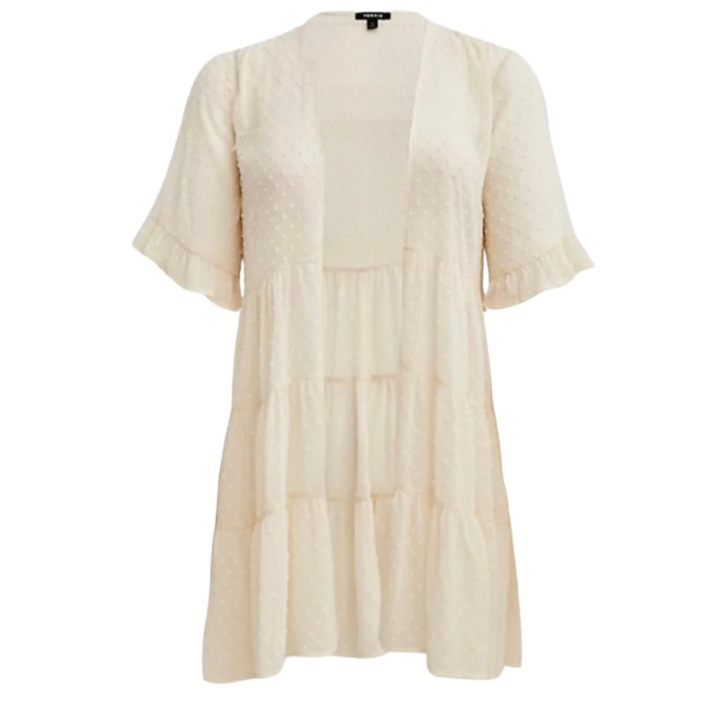 Torrid Women’s Plus Size Cream Tiered Ruffle Open Kimono Clip Dot Size 2X, 3X 4X